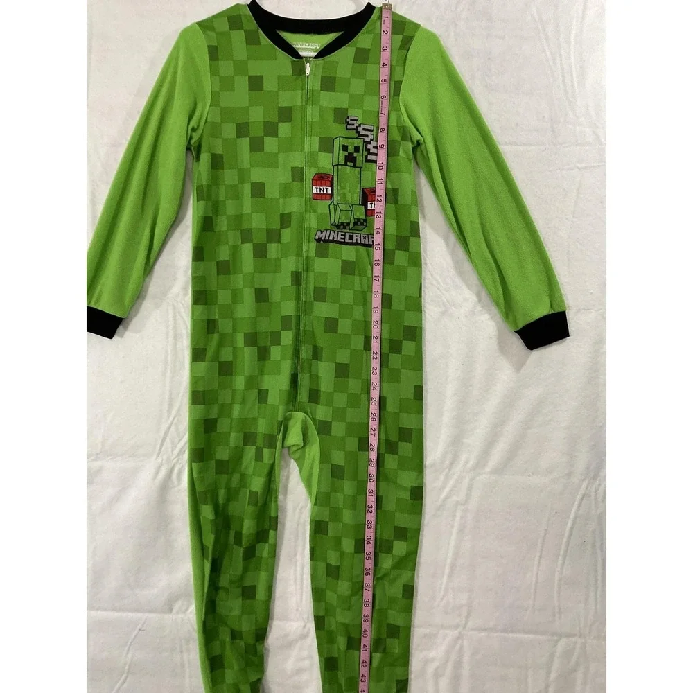 Minecraft One Piece Pajamas Boys 10/12 Green Creeper Fleece Zip Sleepwear